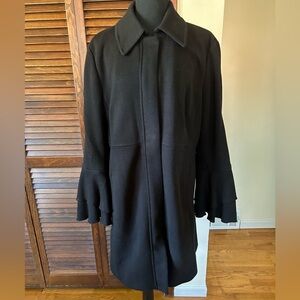 INC International Concepts Ruffle Sleeve Coat Black Size XL